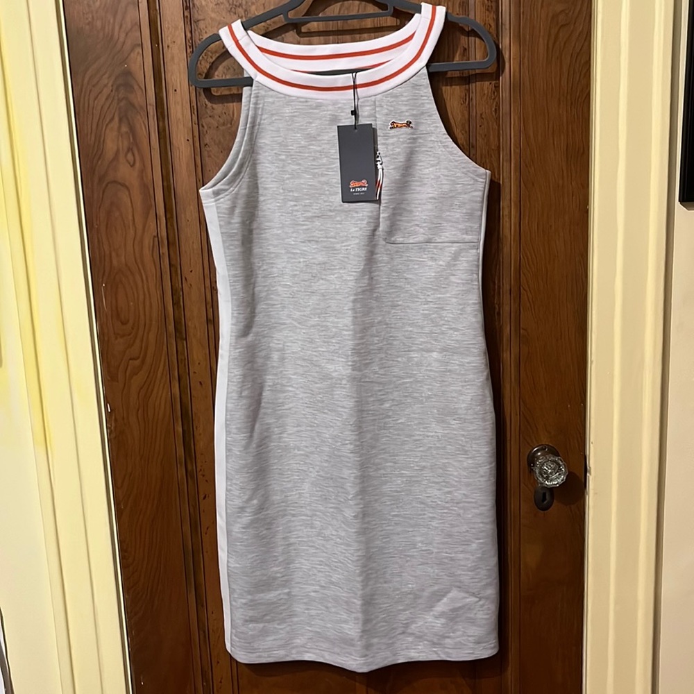 Grey Le Tigre Sleeveless Sporty Dress with White and Orange Stripe Collar